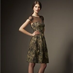 Pamella Pamella Roland Printed Knee-Length Metallic Jacquard Sheer Dress Size 8